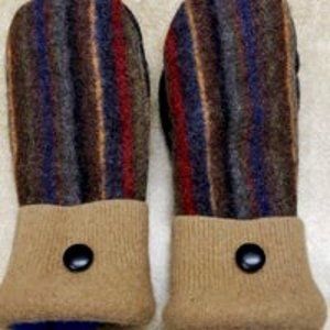 Upcycled Handmade wool mittens fleece lined